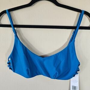 Speedo Isabella Swim Top L Bikini Amalfi Blue Lined Sporty Preppy Bathing Suit